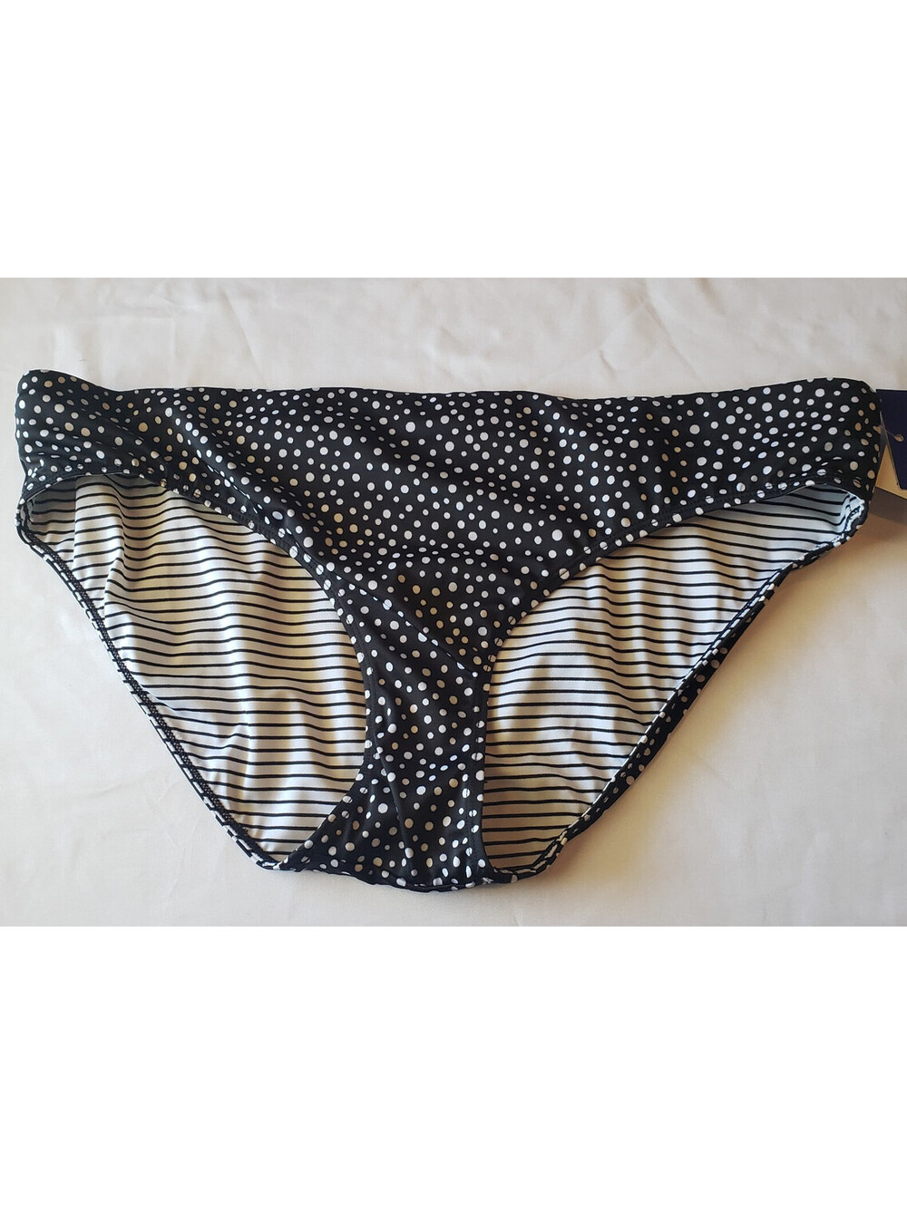 JoyLab Womens XL Reversible Bikini Bottom Black White Polka Dot Stripe NWT